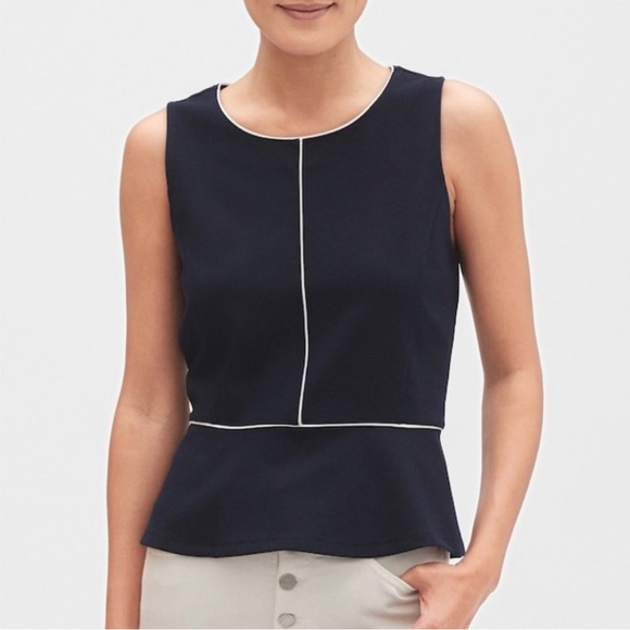 Banana Republic Navy Piped Sleeveless Peplum - Picture 1 of 2